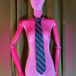 Paul Fredrick Navy and Olive Diagonal Striped Tie